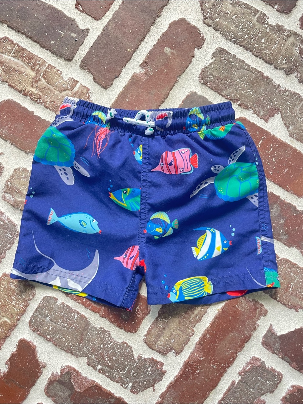 Kids Navy Blue Ocean Print Swim Shorts
